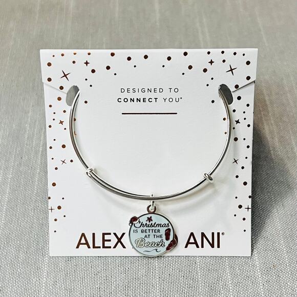 New Alex and Ani Christmas is Better at the Beach Charm Bracelet in Shiny Silver - Picture 3 of 6